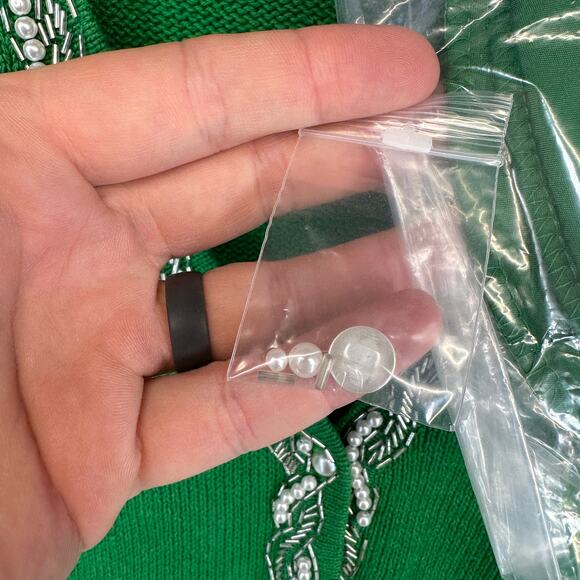 Cervelle Sweater Womens Size S Green Ramie Blend Beaded Embellished Button Front - Picture 8 of 15